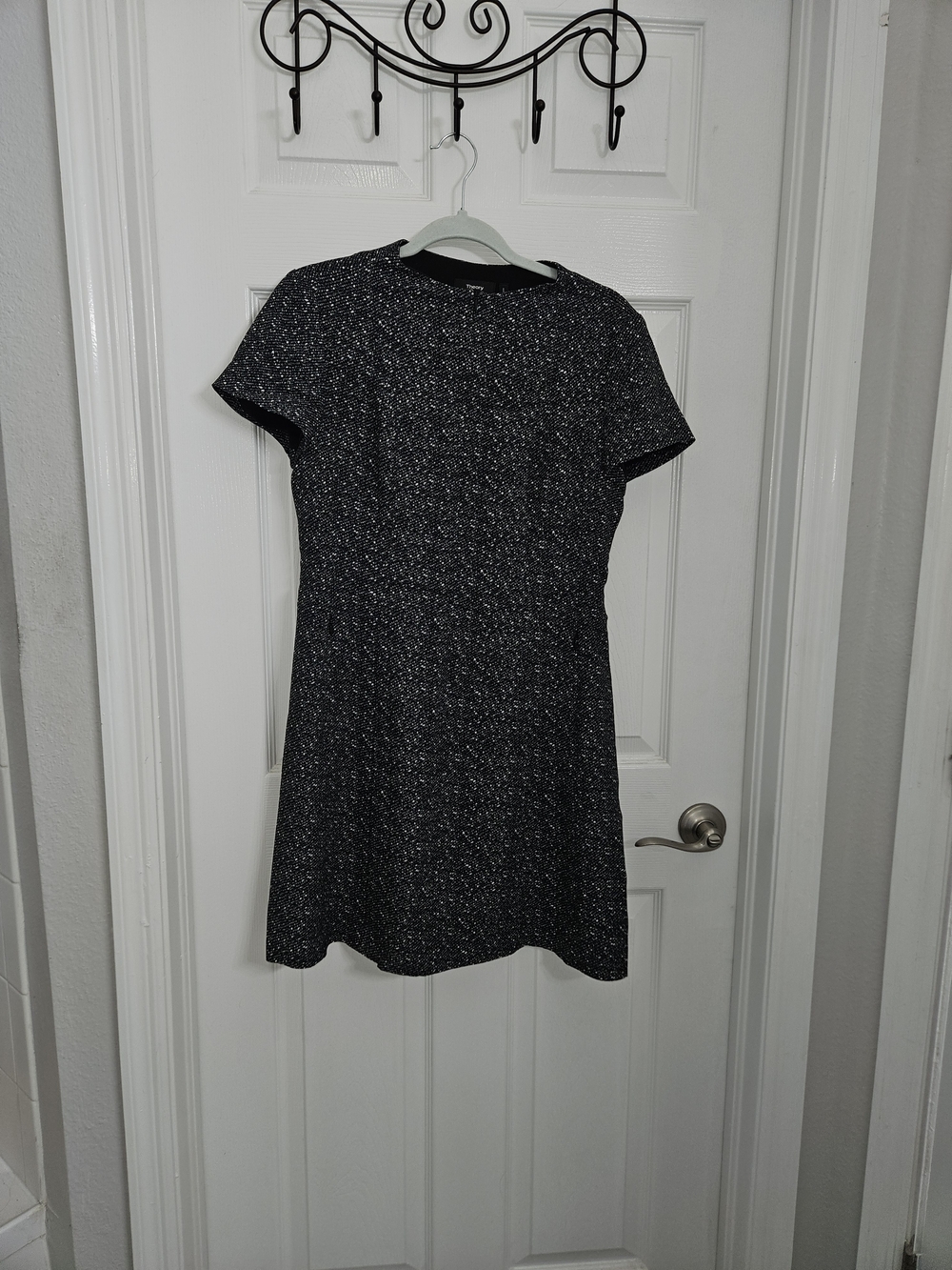 Theory Apalia Black White Tweed Twill Zip A-Line Dress 6